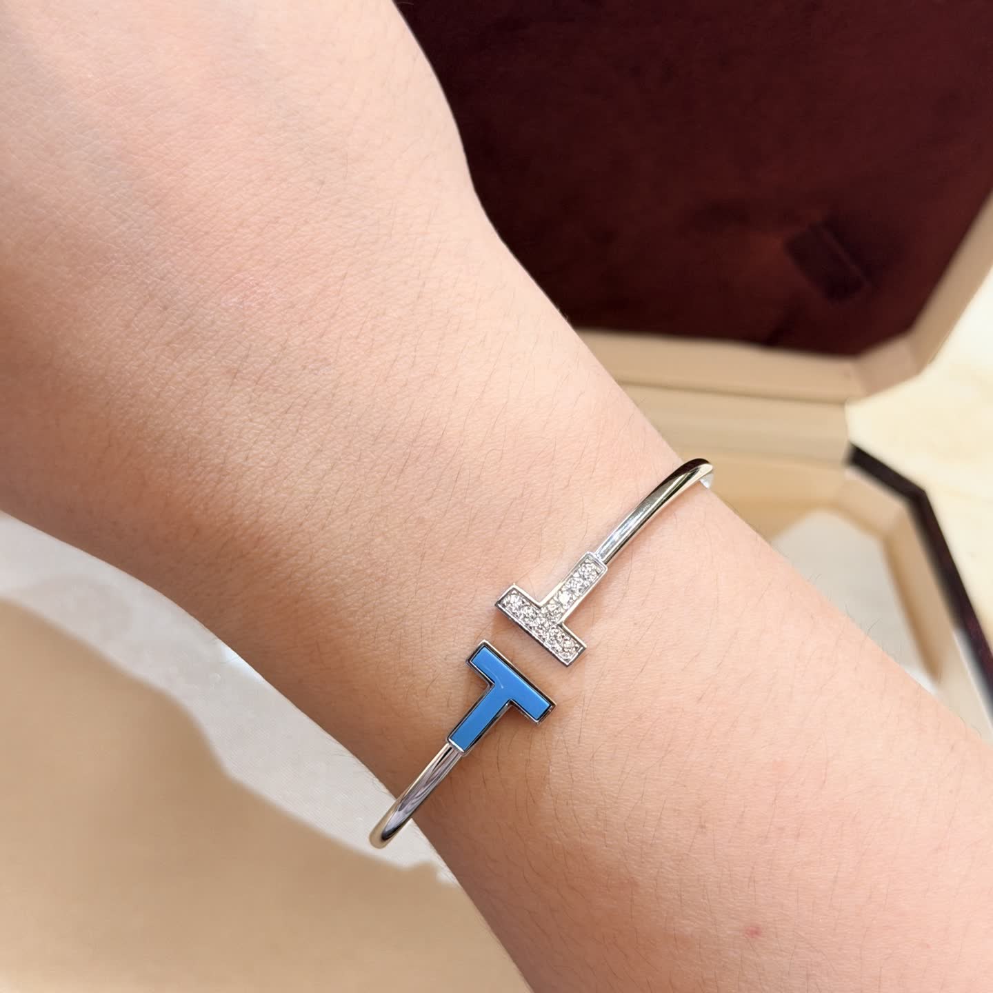 Tiffany & Co. Blue Enamel and Diamond T Bracelet